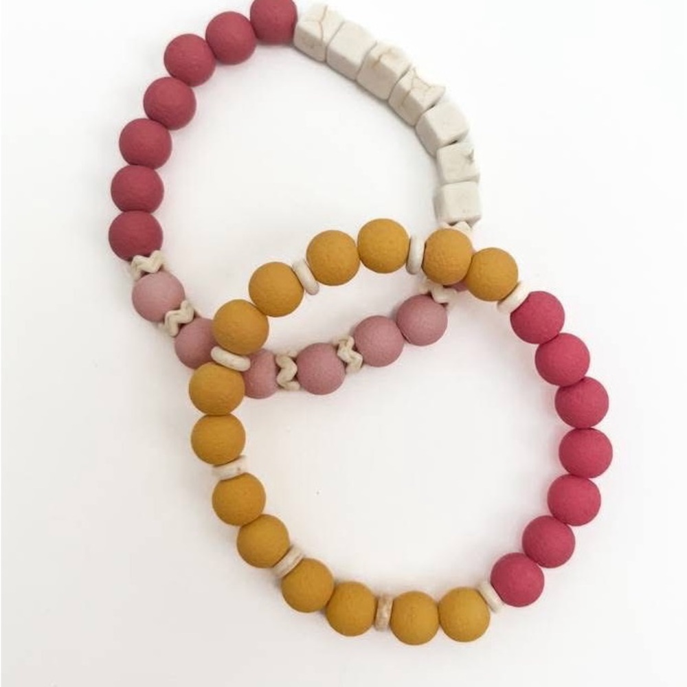 Kids Beaded Bracelet Set - Pink and Yellow